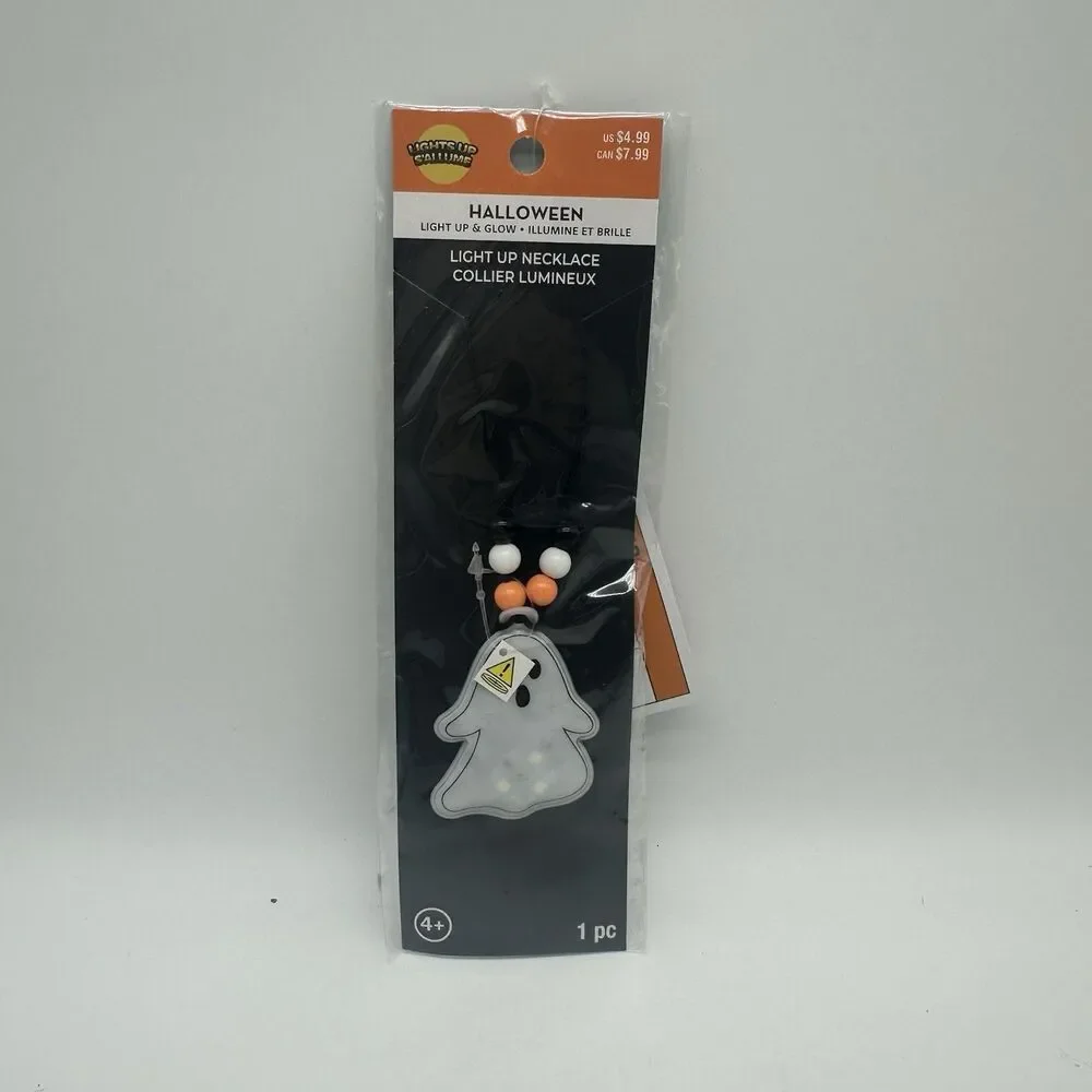 Halloween Glow Up Light Up Ghost Necklaces Lot Orange Black